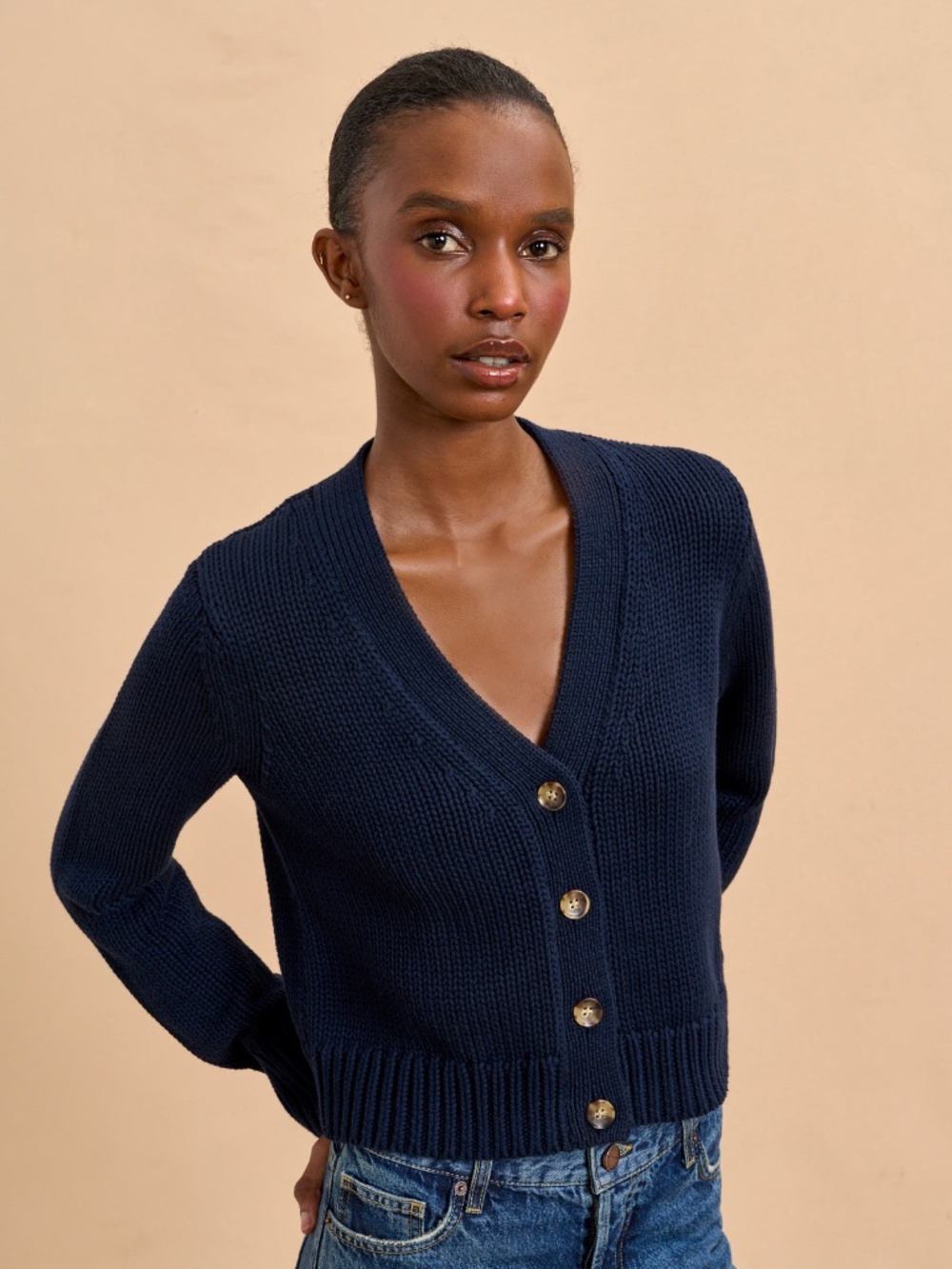 $275 La Ligne Solid Mini Marina Cardigan in Navy Blue Size XS